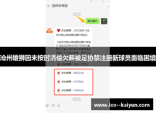 沧州雄狮因未按时清偿欠薪被足协禁注册新球员面临困境