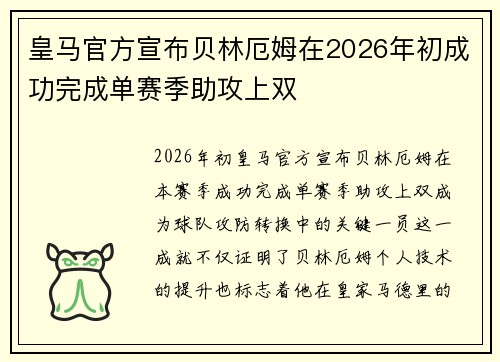 皇马官方宣布贝林厄姆在2026年初成功完成单赛季助攻上双 皇马官方宣布贝林厄姆在2026年初成功完成单赛季助攻上双